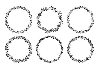Set of hand drawn Christmas wreaths. Round floral frames for invitations, posters, greeting cards, web, frame art.