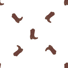 Cowboy boots with ornament seamless pattern. Wild west theme. Hand drawn colored trendy vector illustration on white background