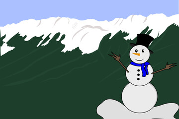 Illustration of a snowman. Winter context. Winter landscape