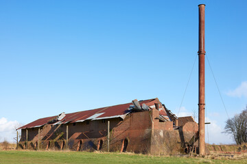 Old abandoned brick factory damaged after storm 