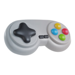 3d realistic game controller in minimal funny cartoon style. Modern design element on white background. Vector illustration or icon gamepad.