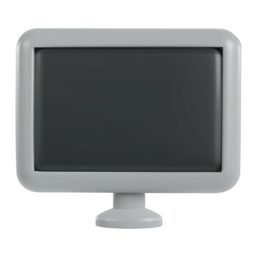 3d realistic computer monitor or tv screen in minimal funny cartoon style. Modern design element on white background. Vector illustration or icon.