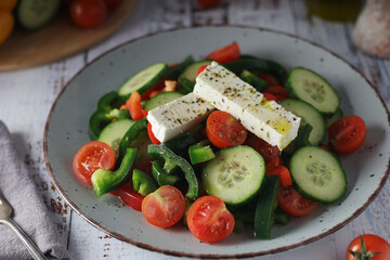 Traditional Greek salad on the plate	