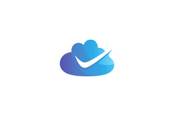 Cloud logo with tick icon in blue color design