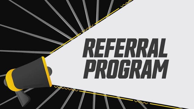 Referral program. Megaphone in promotion banner. Advertising, marketing speech. 4K video animation