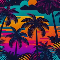 Fototapeta na wymiar Florida pattern, illustrator, black purple orange blue pink green color palette Generative AI