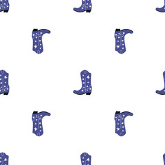 Cowboy boots with ornament seamless pattern. Wild west theme. Hand drawn colored trendy vector illustration on white background