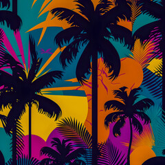 Fototapeta na wymiar Florida pattern, illustrator, black purple orange blue pink green color palette