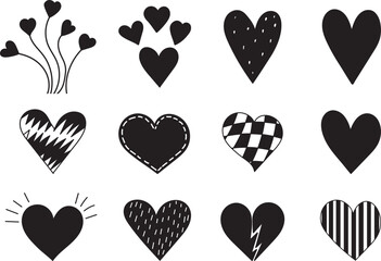 set of hearts silhouette design vector isolated