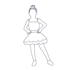 child girl sketch ,contour on white background isolated