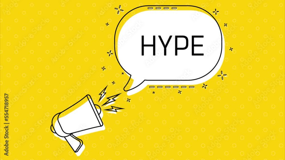 Poster hype. megaphone and yellow speech bubble with quote. blog management. concept poster for social netw
