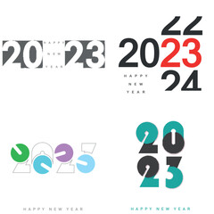 Set of Happy New Year 2023 text typography designs. Vector