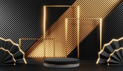 3D rendering of blank product background for cream cosmetics Modern black podium background