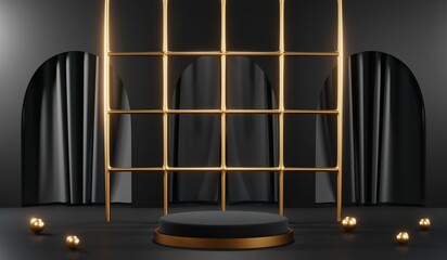 3D rendering of blank product background for cream cosmetics Modern black podium background