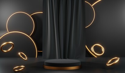 3D rendering of blank product background for cream cosmetics Modern black podium background