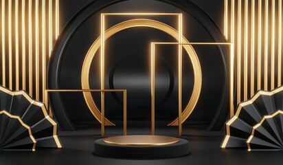 3D rendering of blank product background for cream cosmetics Modern black podium background