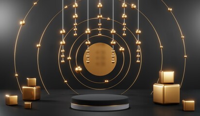 Obraz premium 3D rendering of blank product background for cream cosmetics Modern black podium background