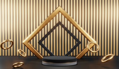 3D rendering of blank product background for cream cosmetics Modern black podium background