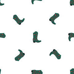 Cowboy boots with ornament seamless pattern. Wild west theme. Hand drawn colored trendy vector illustration on white background