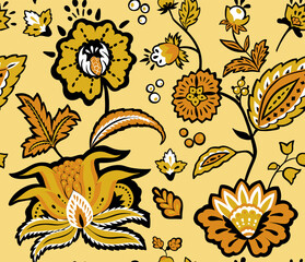 Floral seamless pattern. Vintage flowers. Vector print. Printing on fabric. - 554720152
