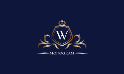 Gold luxury initial W logo. Elegant vector initial letter monogram design as emblem, business sign