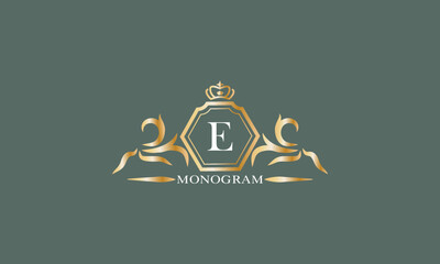 Floral monogram with alphabet letter E. Logo for company brand, business icon design template