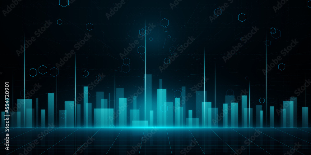 Aufkleber creative glowing wide digital city background. future and technology, landing page concept. 3d rende