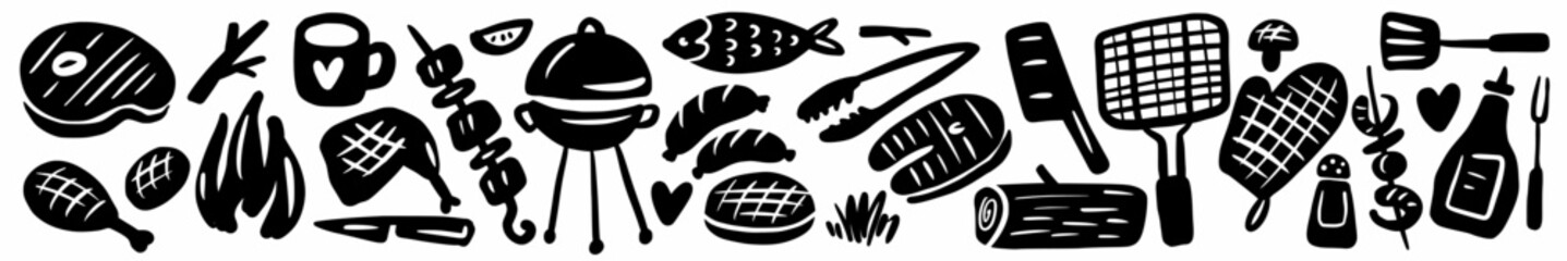 Horizontal vector grill Set hand-drawn in doodle style
