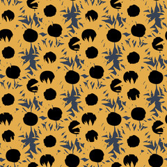 Simple Abstract hand drawn and doodle sunflowers print. Retro Botanical Nature contemporary modern trendy vector seamless pattern