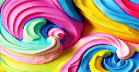 Abstract rainbow color cake batter cream swirls as panorama wallpaper (Generative AI)