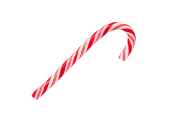 Isolated traditional christmas candy cane. New year mood and time. On white background.