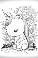 A cute unicorn, coloring page