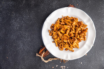 chanterelles mushrooms bio product fresh healthy meal food snack on the table copy space food...