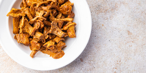 chanterelles mushrooms bio product fresh healthy meal food snack on the table copy space food background rustic top view keto or paleo diet veggie vegan or vegetarian food