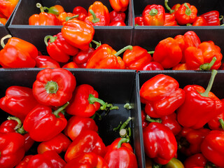 
 Сохранить
Скачать изображение для предпросмотра
fruits of red sweet pepper in plastic boxes on the supermarket counter