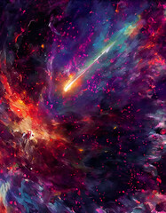 Colorful background mit elements and motion, purple, orange, pink, lights, illustration, generative ai