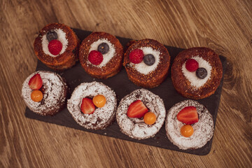 gluten-free cakes decorated with berries. healthy food concept.