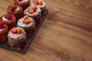 gluten-free cakes decorated with berries. healthy food concept.