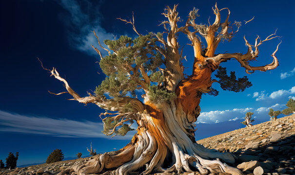 Bristlecone Pine, Pinus longaeva in the White Mountains, California. Ancient Bristlecone Pine Forest is the oldest existing Lifeform on Earth. digital art