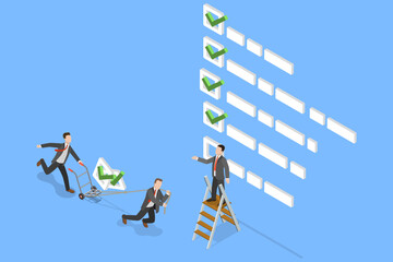 3D Isometric Flat Vector Conceptual Illustration of Checklist for Work Completion, Project Management