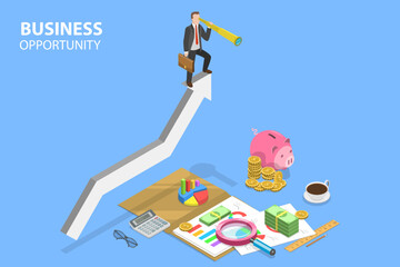 3D Isometric Flat Vector Conceptual Illustration of Business Opportunity , Choosing Strategy or Direction