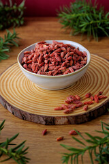 Goji berry in a bowl. Dried healthy snacks.