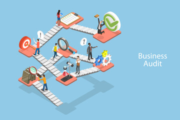 3D Isometric Flat Vector Conceptual Illustration of Financial Audit, Analytics Business Report