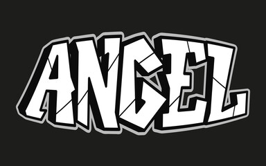 Angel word trippy psychedelic graffiti style letters.Vector hand drawn doodle cartoon logo Angel illustration. Funny cool trippy letters, fashion, graffiti style print for t-shirt, poster concept