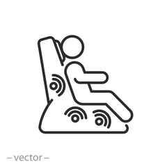 massage chair icon, electrical masseur, treatment muscles back and legs, thin line symbol on white background - editable stroke vector illustration
