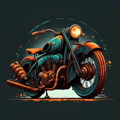  a motorcycle with a helmet on it is shown in a graphic style with a circular background and a yellow light. Generative AI