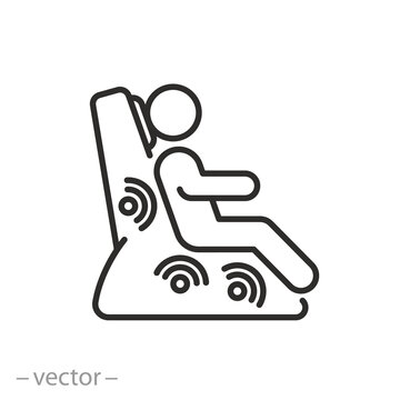 Massage Chair Icon, Electrical Masseur, Treatment Muscles Back And Legs, Thin Line Symbol On White Background - Editable Stroke Vector Illustration