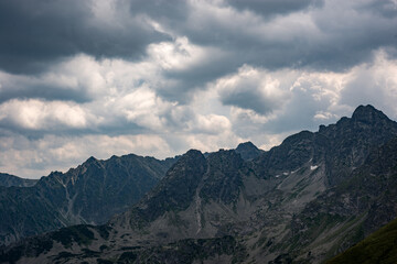 Beautiful view of the Tatra Mountains landscape. View of the mountains from the top. High mountain landscape.