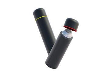 Modern thermoses isolated on white background. 3d rendering