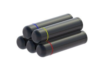 Modern thermoses isolated on white background. 3d rendering